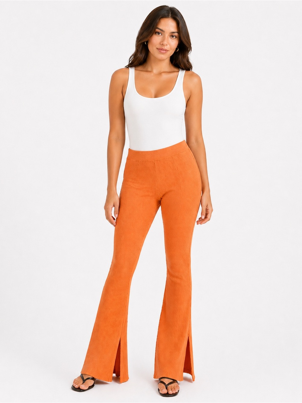 Royalty by Maluma Size Medium High-Rise Split-Slit Flare Pants in Orange
